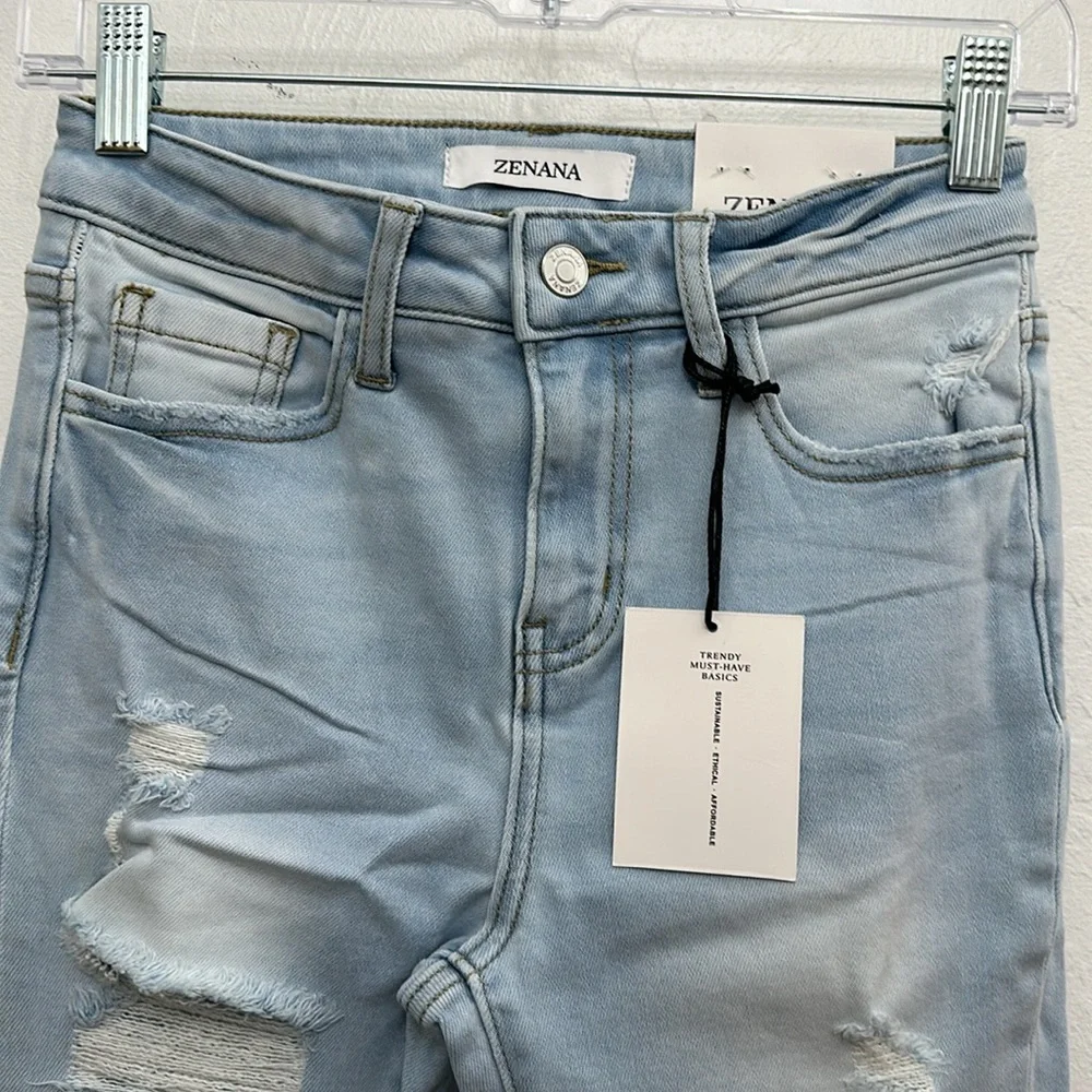 Distressed Super Light Wash Skinny Zenana Denim Pants